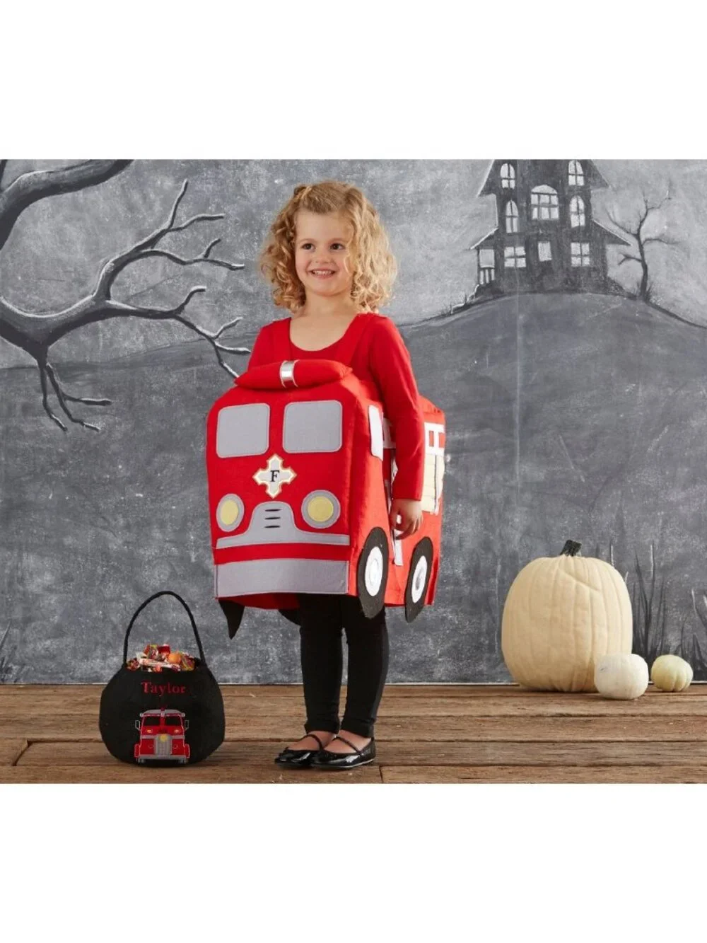 Pottery Barn Kids 3D Firetruck Halloween Costume Felt Size 3T Wearable Red